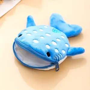 1PC Cartoon Cute children's shark coin purse, plush zipper bag, data cable packaging, accessories, pendants, small gifts, Funny Bag