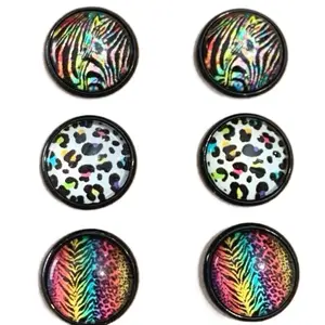 Women's Leopard 12mm Animal Print Stud Earrings - Bright Retro Rainbow Colorful Leopard Design, Set of 3
