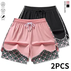 2 pieces, women’s casual athletic shorts, elastic waistband with drawstring, lined, suitable for outdoor workouts, running, sports, and casual wear; women’s shorts, summer shorts, summer clothing,summervibes