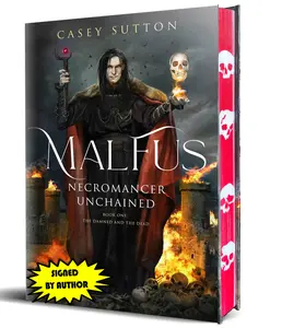 Malfus - Red Sprayed Edge Fantasy Novel - Hard Cover - Signed by Author: Casey Sutton - Malfus: Necromancer Unchained - Dark Fantasy Book - Booktok - Self-Published Fantasy Book - Sprayed Edges