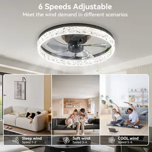 GLITGATE Cristais Multifunctional Ceiling Fan with Light, Remote Control/APP, 6 Wind Speeds, Timer, Reversible DC Motor, Adjustable Brightness & 3 Color Temperatures, Low Noise for Living Room, Bedroom, Study