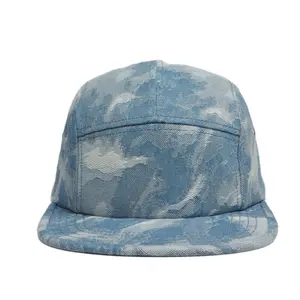HatPhile Washed Denim 5-Panel Camper Hat Adjustable Snapback Cap Distressed & Solid Options Premium Quality Small Medium Large Sizes