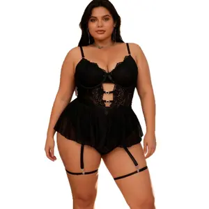 Shinyyep Women's Plus Size Teddy Lingerie Sets Nightgown Sleepwear with Garter Cut Out Floral Lace Exotic Lingerie Bodysuit