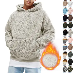 PASLTER Mens 2025 Casual Fuzzy Sherpa Pullover Hoodie Sweatshirts Long Sleeve Sport Front Pocket Military Fall Outwear Winter Hooded