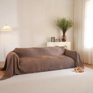 Sofa Covers for Sectional Sofa Set Boho Couch Cover for Dogs Herringbone Throw Couch Protector with Tassel L Shape Washable (Chocolate, X-Large, 71" x 134")