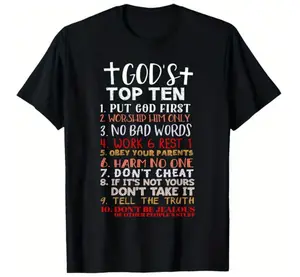 Pure Cotton Printed T-Shirt With Jesus 10 Commandments Bible Verse Print Knitted Craft Soft Comfortable Durable Breathable Religious Casual Wear