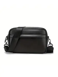 Men's Business Solid Color Square Shape, Fashionable Casual Pu Leather Crossbody Zipper Shoulder Bag for Work & Daily Used