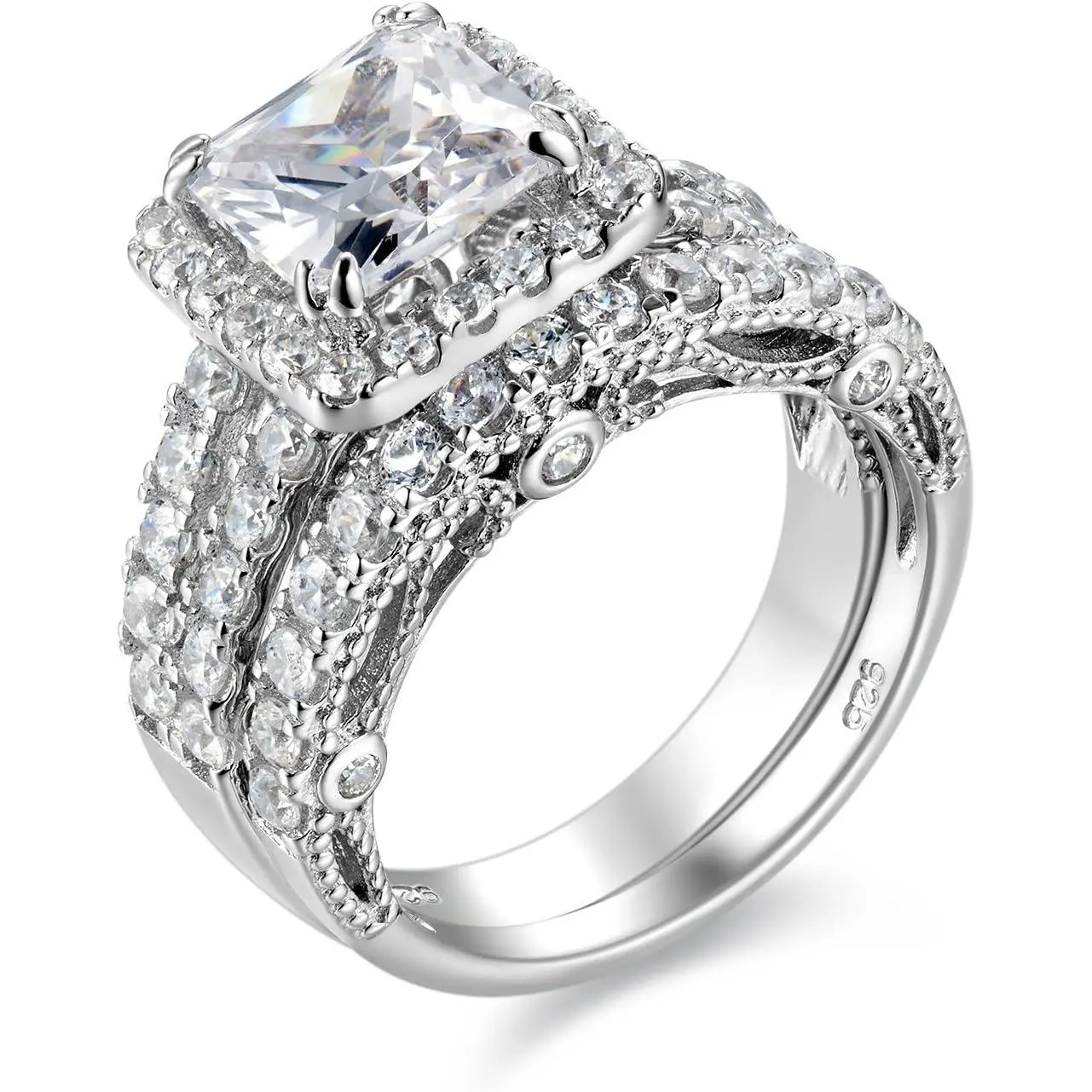 Princess Cut Engagement Rings for Women Sterling Silver Cubic Zirconia Wedding Bridal Ring SetValentine's Day gift