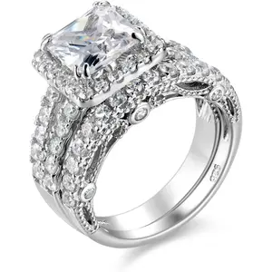 Princess Cut Engagement Rings for Women Sterling Silver Cubic Zirconia Wedding Bridal Ring SetValentine's Day gift