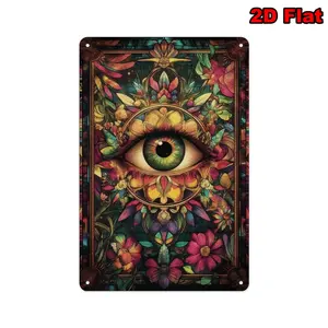 2D Flat, 1pc Mystic Eye Floral Mandala Metal Wall Art - 8x12 Inch metal Bohemian Home Decor with Vibrant Colors & Intricate Patterns, Serene Spiritual Gift for Birthdays, Mystical Wall Sign for Living Room, Bedroom, Office, Large Wall Decor.
