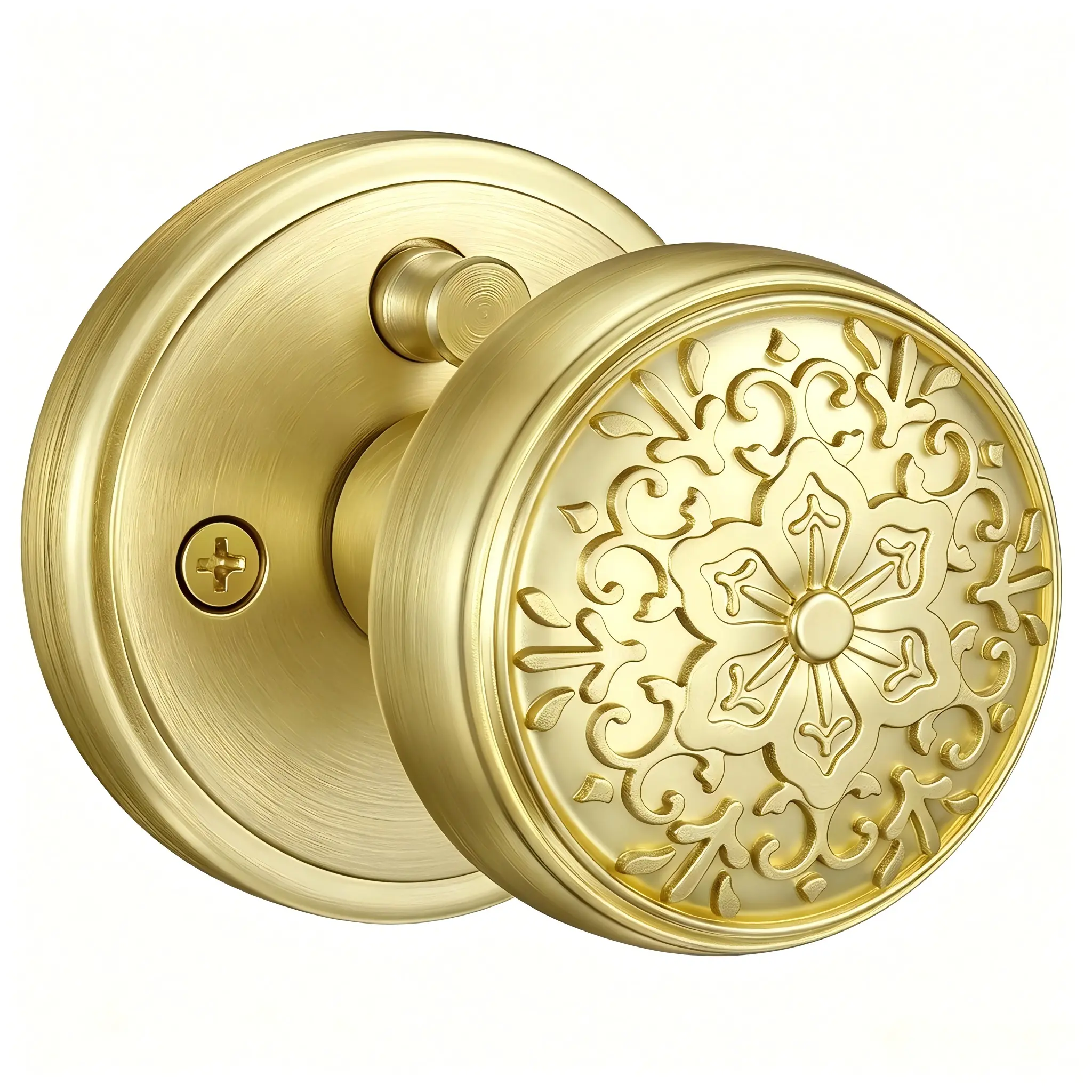 Vintage Round Door Knob with Floral Relief Pattern, Privacy Door Lock For Bedroom & Bathroom