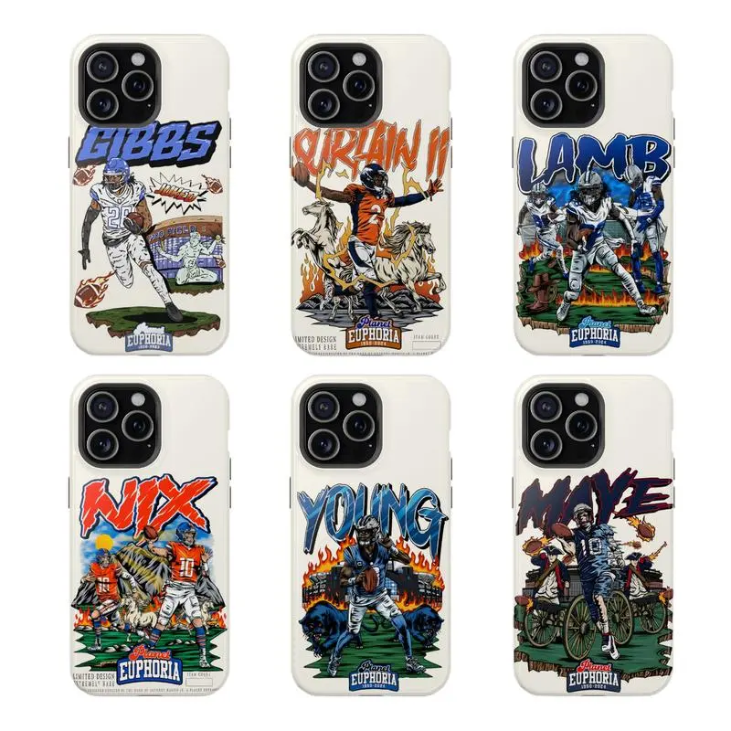 Vintage Football Players Phone Case, Gibbs Surtain II Lamb Bo Nix Young Maye Fan Gift Protective Cover, Compatible for iPhone17 ProMax /16/15/14/13/12/11 Plus for Samsung phones, suitable for both men and women,