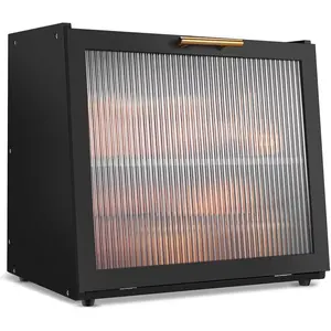 Double Layer Bamboo Bread Box for Kitchen Countertop, Bread Storage Container, Black Bread Box with Window, Large Capacity