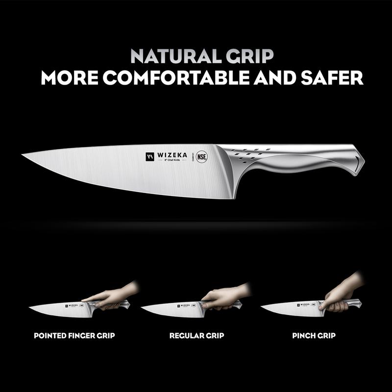 WIZEKA Jaguar Series Kitchen Knife Set with Block, Dishwasher Safe 15 Pcs Professional Chef Knife Set with Knife Sharpener, Food Grade German Stainless Steel Knife Block Set Gift for men Steak knife cooking knives Kitchen Knives kitchen accessories