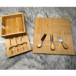 DavroHome 6-in-1 Bamboo Puzzle Serving Set w/ Cheese Tools