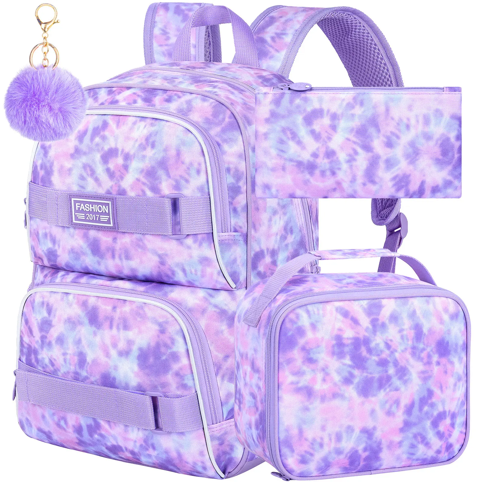 Bookbags for girls, 17" Water Resistant Aesthetic Backpacks, Purple Cute Anti Theft School Bag for Women College Teenagers