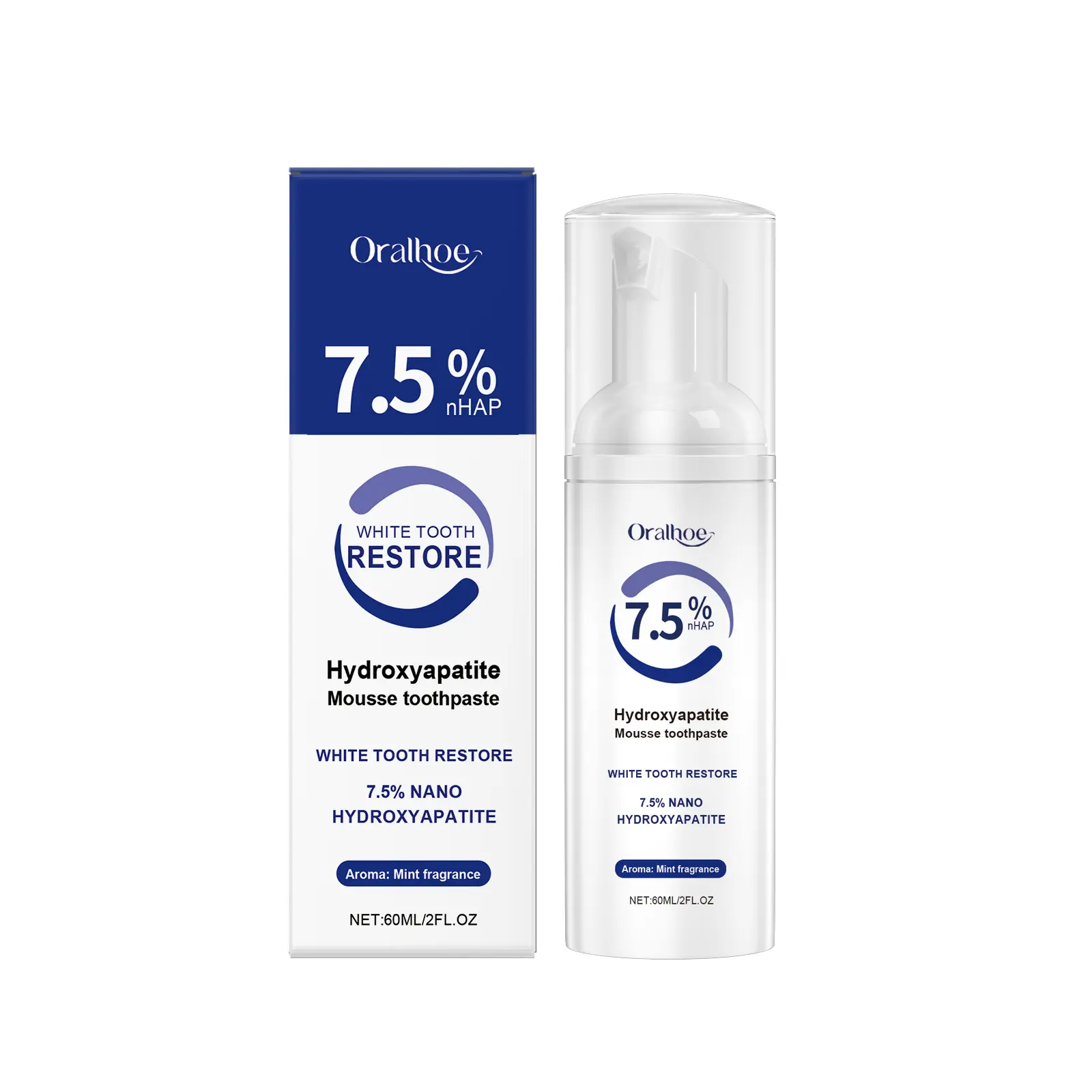 Foaming Whitening Toothpaste 7.5% Nano Hydroxyapatite Toothpaste Fresh Breath Stain Removal Gentle Teeth Cleaning