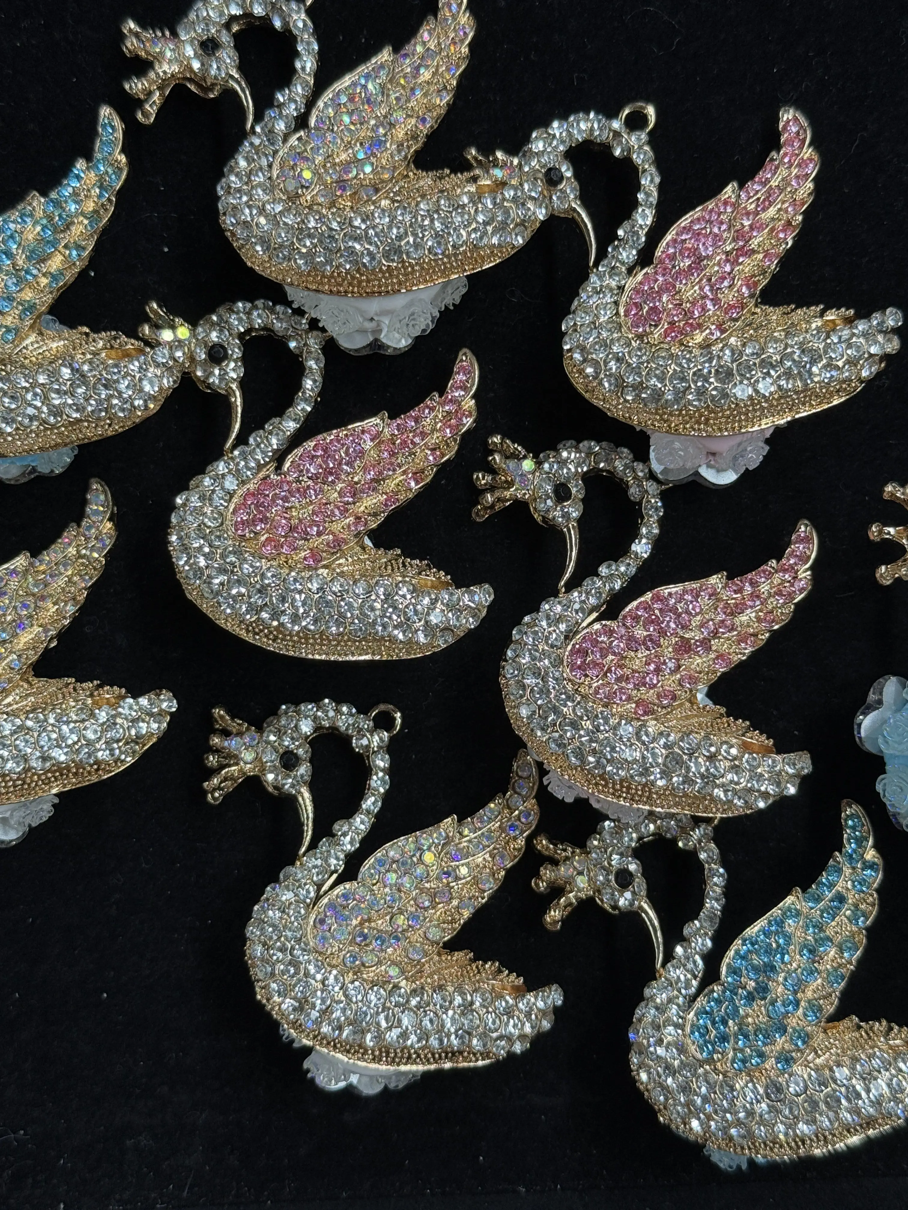 (347-348) 2PCS Swan Charms | Elegant Rhinestone DIY Jewelry Accessories