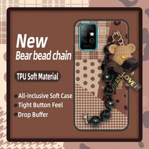 Cartoon protective case Phone Case For Infinix X692/Note8 Black pearl pendant silicone Skin-friendly feel Waterproof soft case Bear bracelet Dirt-resistant Anti-knock Simplicity