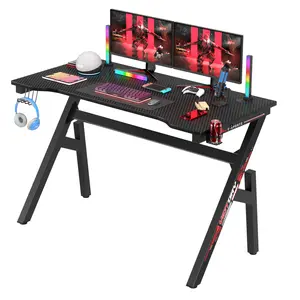 47 Inch Gaming Computer Desk Ergonomic Carbon Fiber PC Table Large Computer Desk PC Gaming Workstation Home Office Desks with Cup Holder Headphone Hook Modern