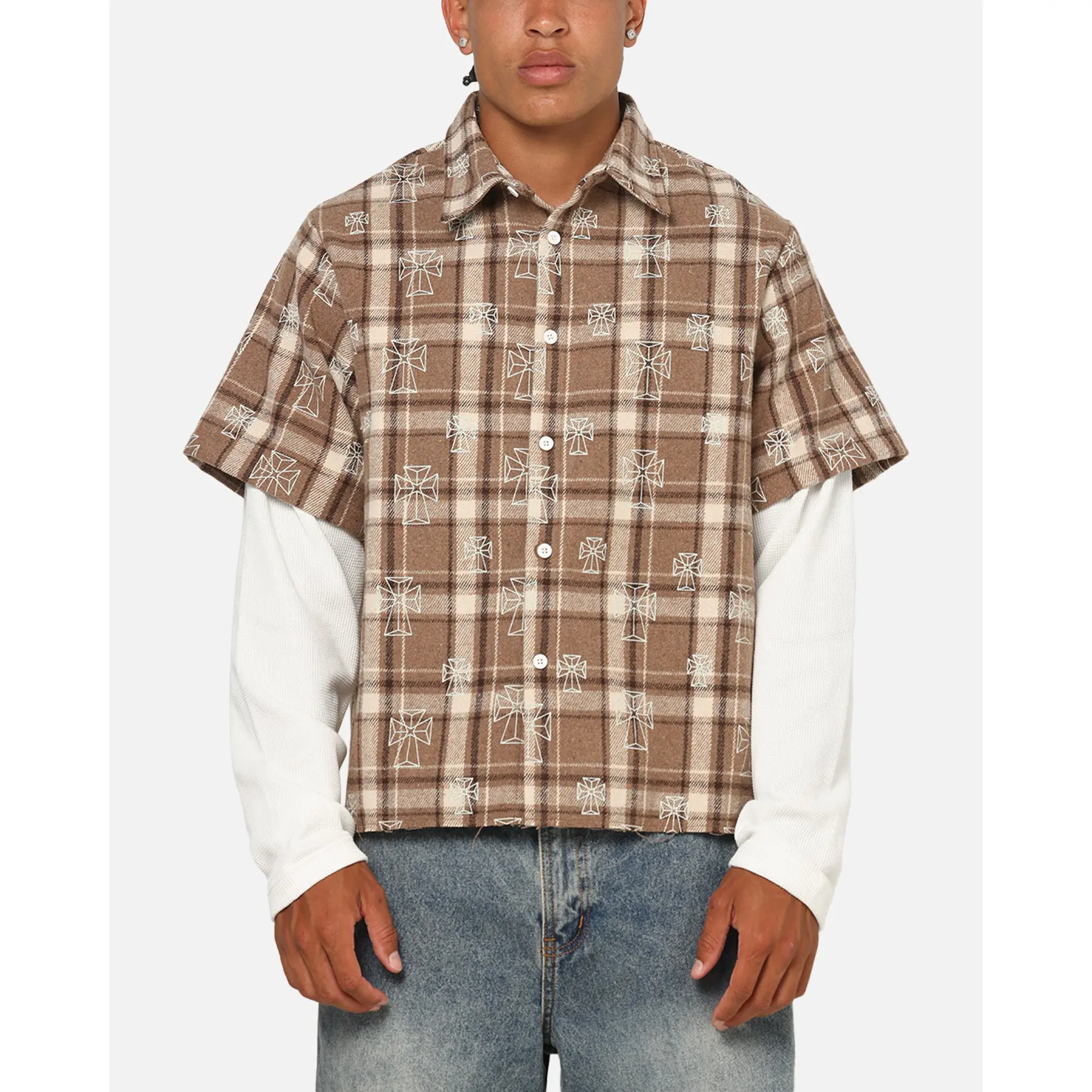 Saint Morta Sanctuary Layered Button Up Shirt Brown