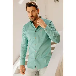 Platini Men's Single Pocket Logo Modern Fit Stretch Dress Shirt - Turquoise