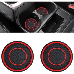 2 count  Cup Holder Coasters, 2.75 Inch Auto Non-Slip Anti Dust Cup Mats, Console Cup Holder Insert Coaster Auto Insulated Mats, Universal Interior Accessories for   (Red)