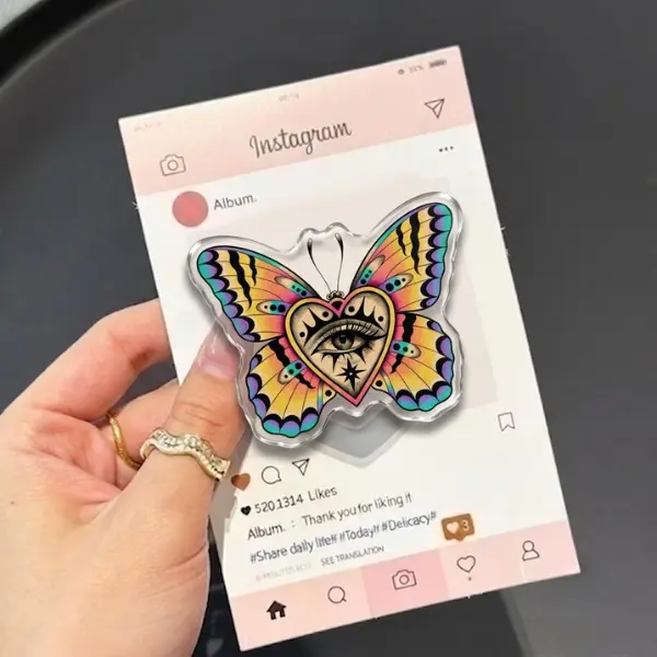 Tattoo Butterfly with Eyes MagSafe Phone Grip, Traditional Tattoo Heart All Seeing Eye Butterfly Phone Holder, Celestial Mysterious Wings Magnetic Socket, Witchy Gift for Her
