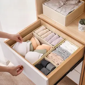 6-Piece Foldable Fabric Drawer Storage Boxes, Collapsible Storage Boxes, Elastic Installation, Baby Clothes Organizer, Socks, Belts, Handkerchiefs, Tie Holder