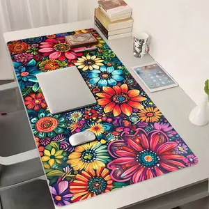Colorful Boho Floral Design Large Gaming Mouse Pad,Aesthetic Desktop Decoration Pad, Desk Accessories, Desktop Accessory, Washable Rubber Pad Non-Slip Lock Edge Multi-Size Mouse Pad Suitable For Home Office,Good Gift for Family and Friends