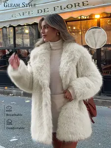 Women's Lazy Style Casual Faux Fur Long Coat, Fashionable Comfortable Autumn Winter Outerwear, Stylish and Luxurious Look