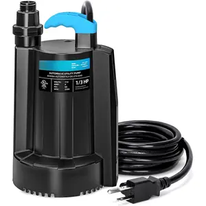 1/3  Automatic Water Pump, 2250GPH Submersible Utility Pump with 3/4" Garden Hose Check Valve Adapter Portable Electric Sump Pump Removal for Pool Draining Basement Hot Tubs Garden UTL-336PE