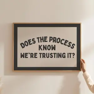 Does The Process Know We're Trusting It Print Gray Dopamine Decor Motivational Poster Retro Wall Art Landscape Office Desk Decor Trendy Art