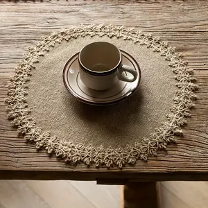 4/6count, Boho Jute Placemats, Table Decor, Natural Hemp Placemats, Bohemian Style Heat Insulation Table Pad, Retro Style Jute Square/Round Table Mat with Tassel, Dining Decor, Home Decor