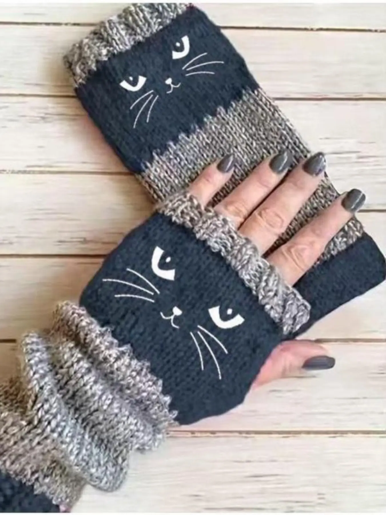 Women's Thermal Fingerless Gloves - Black Cat Eyes Design Touchscreen Cold Weather Gloves|Non-Slip Grip Women's Thermal Gloves - Cat Eyes Design Fingerless Cold Weather Gloves|Christmas gifts, Valentine's Day gifts