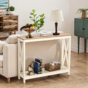 Phivilla Home White Entryway Table/End Table/Coffee Table, Farmhouse Console Table Narrow Sofa Table Hallway, Ivory Skinny Entry Table,Spring Glow Up