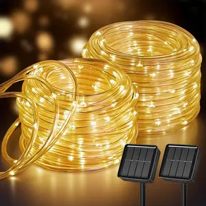 2 Pack Solar Rope Lights, Total 78FT 200LED Warm White Solar String Lights Outdoor, IP65 Waterproof Solar Powered Fairy Lights with 8 Lighting Modes for Yard Garden Patio Tree Decoration