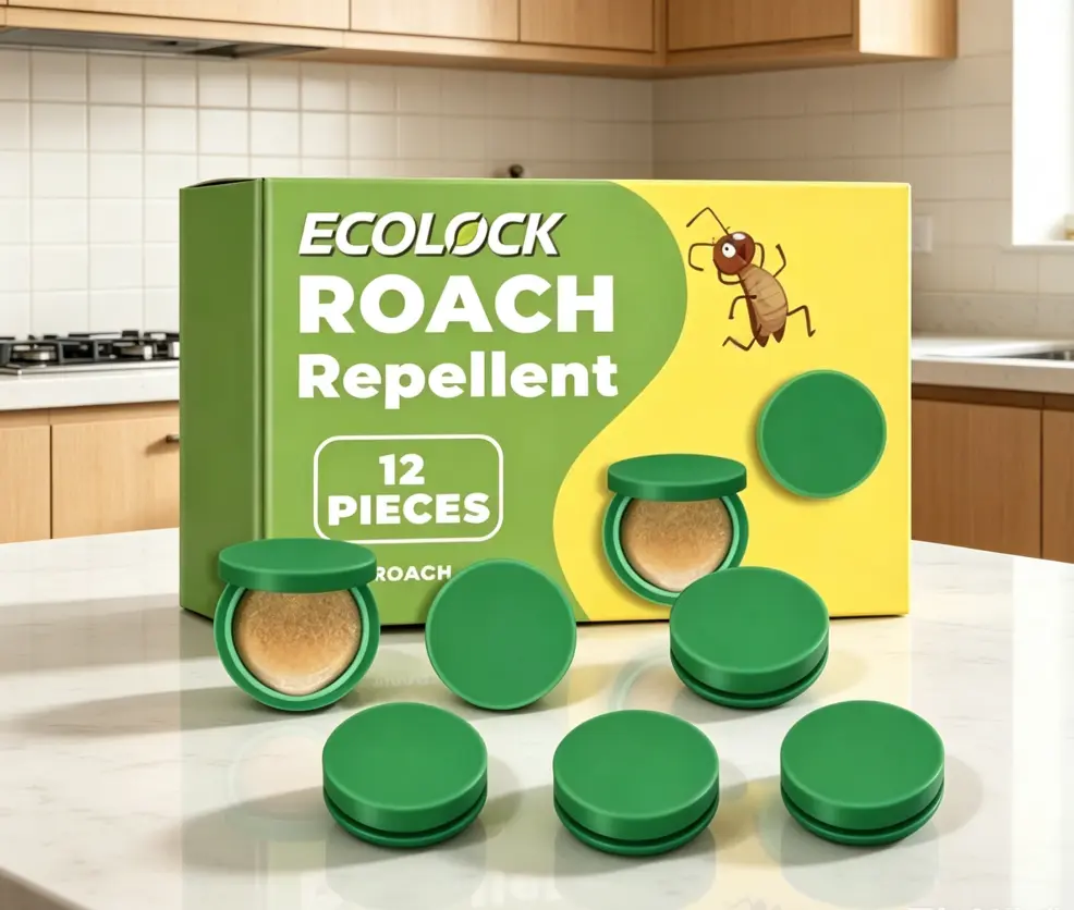 ECOLOCK Enhanced Strength Roach Trap 12Pcs Super Effective Cockroach Eliminator Discs Odor Free Pest Remover For Household Kitchen Storage Areas Safe Around Pets Kids