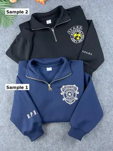 Resident Evil Quarter Zip, RE1 Jill Embroidered, RE2 Leon Kennedy Embroidered, Cozy Gamer Gift