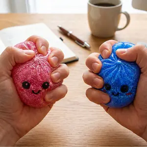 Glitter Dumpling Squishy Toy with Steamer Box, Soft Sensory Squeeze Fidget Toy, Cute Desk Toy stress relief toy fun