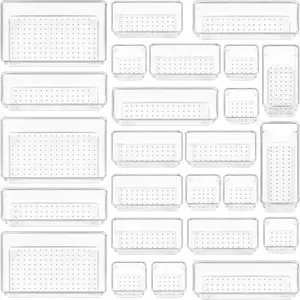25PCS Clear Plastic Drawer Organizers Set - 4 Sizes for Bathroom, Vanity, Makeup, Bedroom, Kitchen & Office kitchen gadget organizer tray Boxes Silicone