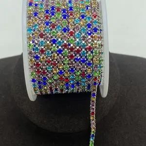 Colorful Rhinestone Chain DIY Clothing Accessories, 2 Yard Long Shining Rhinestone Decorative Jewelry for Shoes Hats Bags, Fashion Accessory