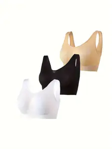 Women's Wireless Bra Set, Comfortable & Breathable Design, Perfect for Daily Wear & Sports Activities, 3-Piece Pack