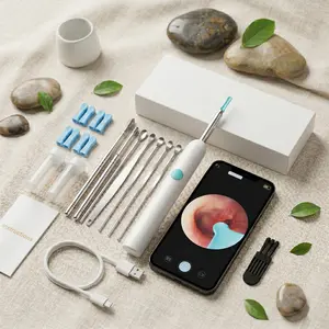 1080P HD 9-in-1 Ear Wax Removal Tool with Camera, Wireless Smart Visual Ear Cleaner Kit with LED Light, Painless Otoscope with Ear Spoon Set for iOS & Android