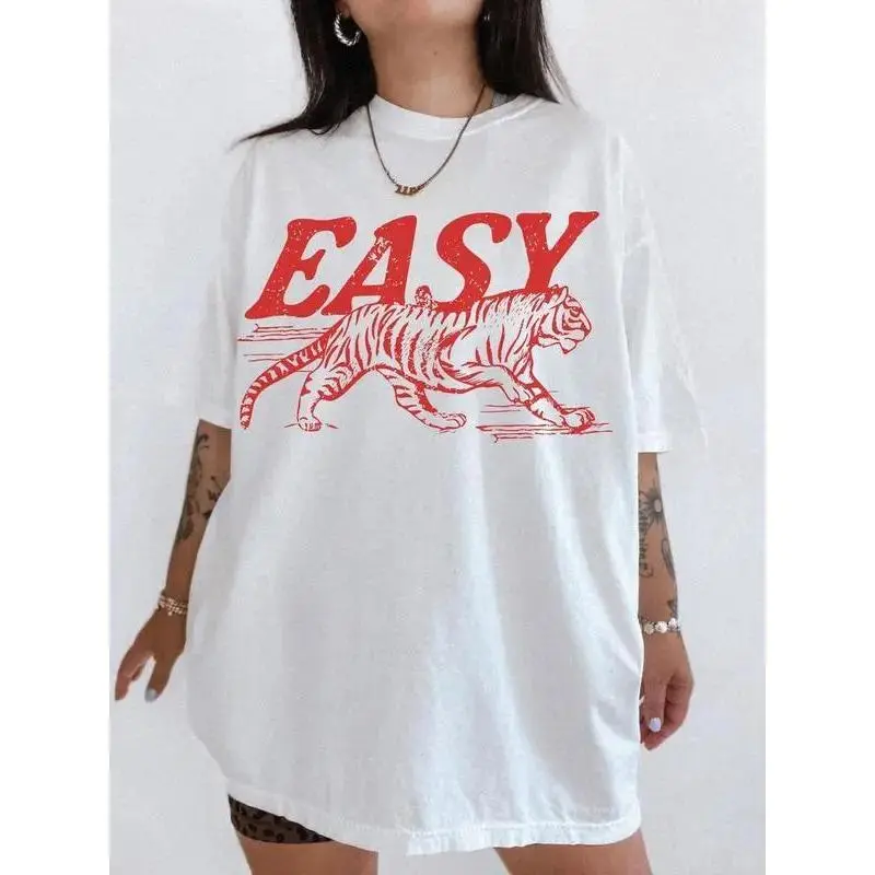 Easy Tiger T-shirt - Casual Crew Neck, 4th of July Shirt, Long Sleeve, Graphic Design, Available in Multiple Colors, Suitable for Men & Women - Top,summerwins