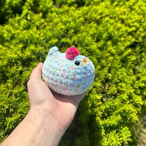 Hand-crocheted robin blossom chicken