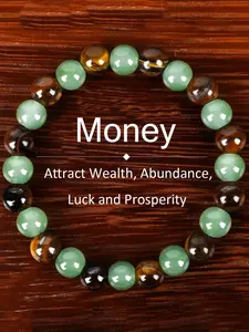 1pc Money Attraction Bracelet, Tiger Eye Green Aventurine Natural Bracelet, Luxury Jewelry Bracelet, Blue Friendship Beaded Jewelry, Protection Bracelet, Encouragement Gift, Fashion Artificial Bracelet, Colorblock Beaded Crystal Bracelet