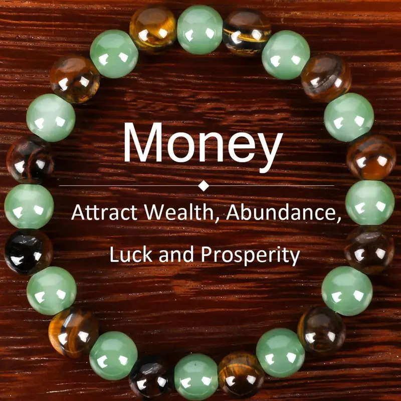 1pc Money Attraction Bracelet, Tiger Eye Green Aventurine Natural Bracelet, Jewelry Bracelet, Blue Friendship Beaded Jewelry, Protection Bracelet, Colorblock Beaded Crystal Bracelet, Lucky Bracelet, Beaded Bracelets