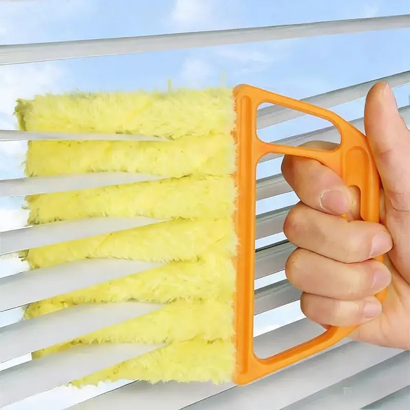 7-Slat Handheld Blind Cleaner Brush - Washable, Removable Home Duster for Blinds, Dust Shutters, Window Air Conditioners, Vinyl Siding (Home Care Cleaning Tool)