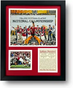 Indiana Hoosiers 2025 CFP National Champions Collectible Football Memorabilia Framed Picture & Photo Collage Gift Man Cave Wall Art Home Room Decor 2 Sizes 2 Styles Podium 12"x15"